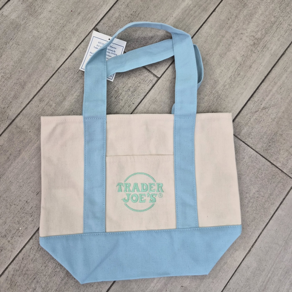 Trader Joe’s Mini Pastel Tote Blue Canvas Bag NWT